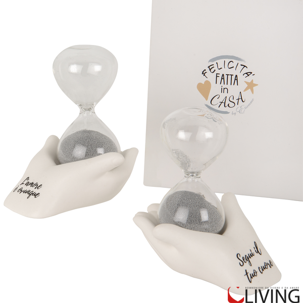 bomboniera linea solidale lilt living clessidra con mani linea dono