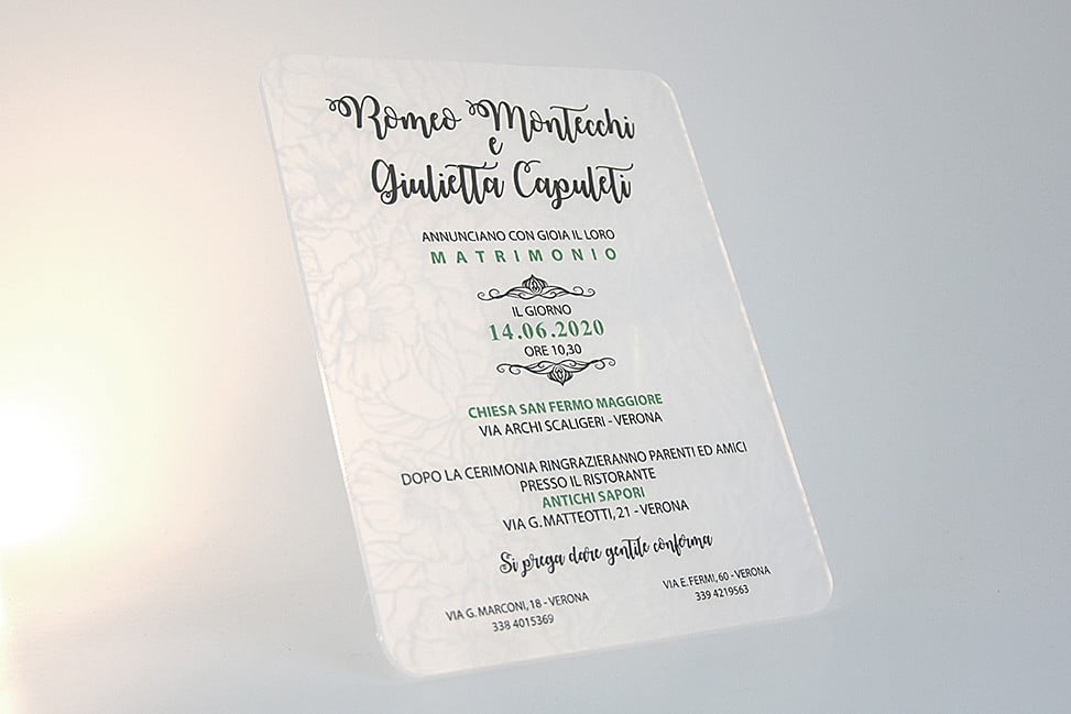 Partecipazione nozze plexiglass satinato