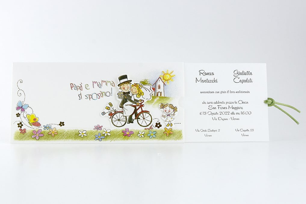 Partecipazione nozze spiritosa sposi con bimbi