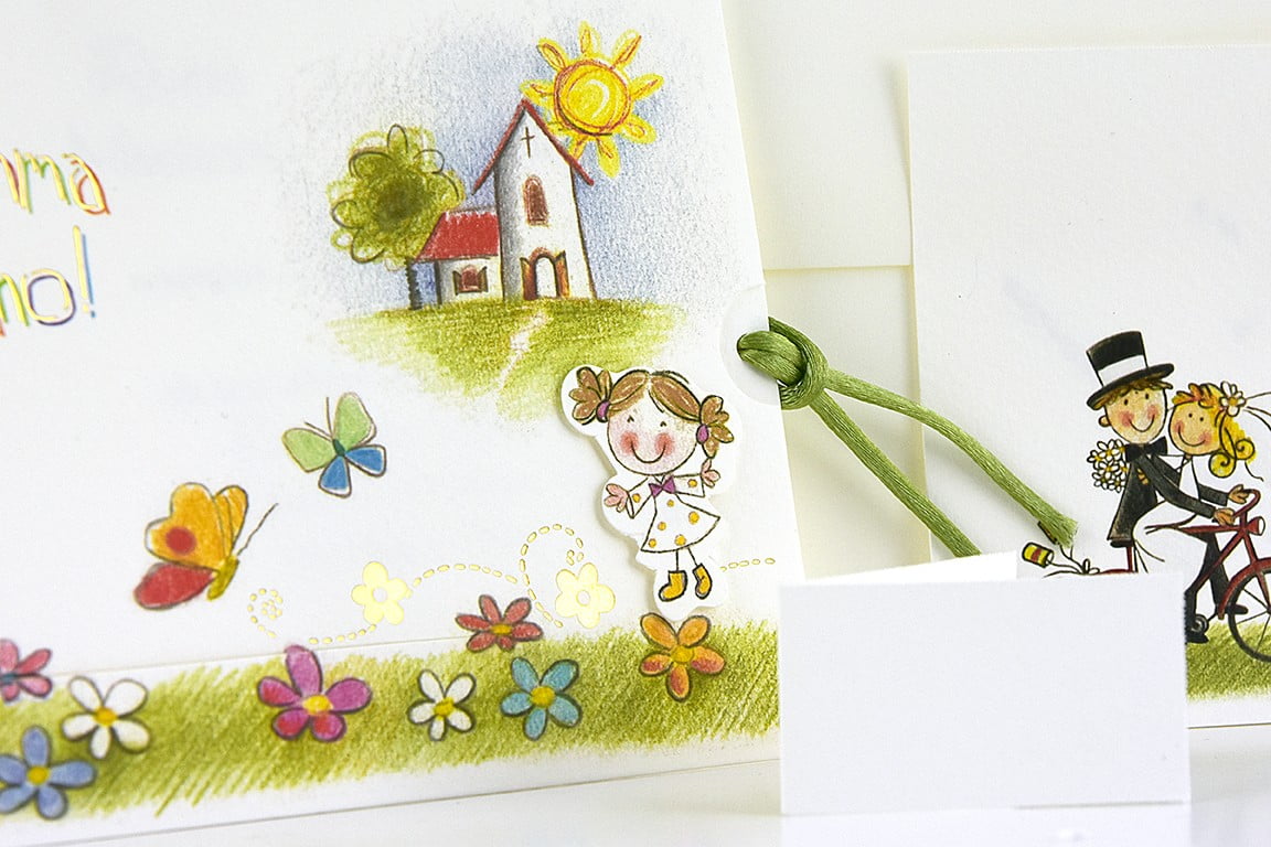 Partecipazione nozze spiritosa sposi con bimbi