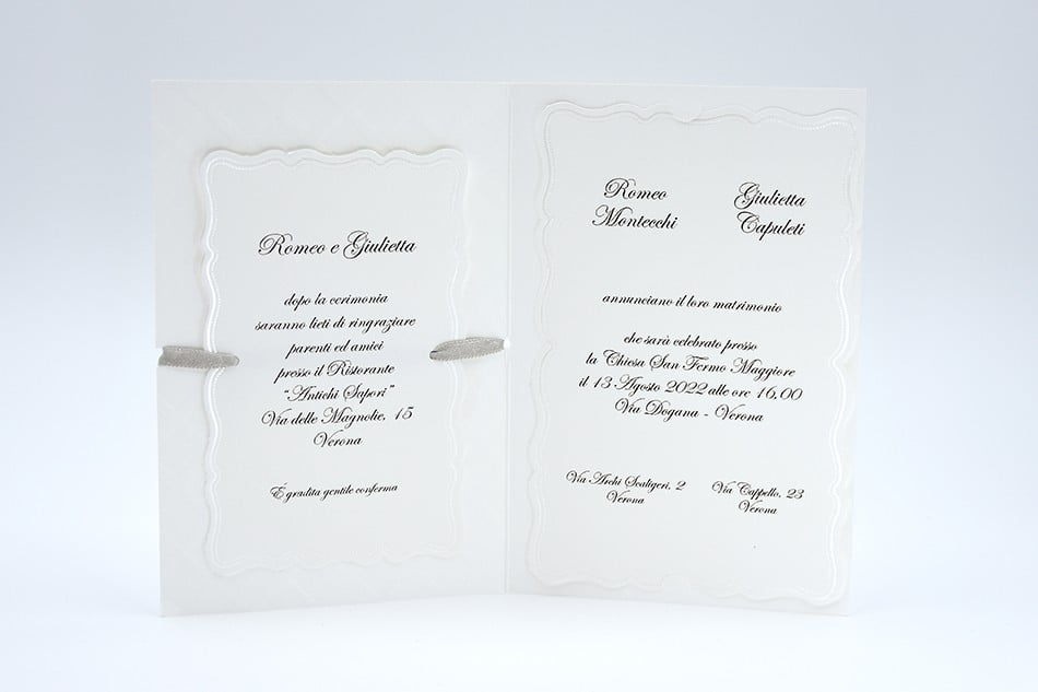 Partecipazione nozze classica carta bianca con rombi