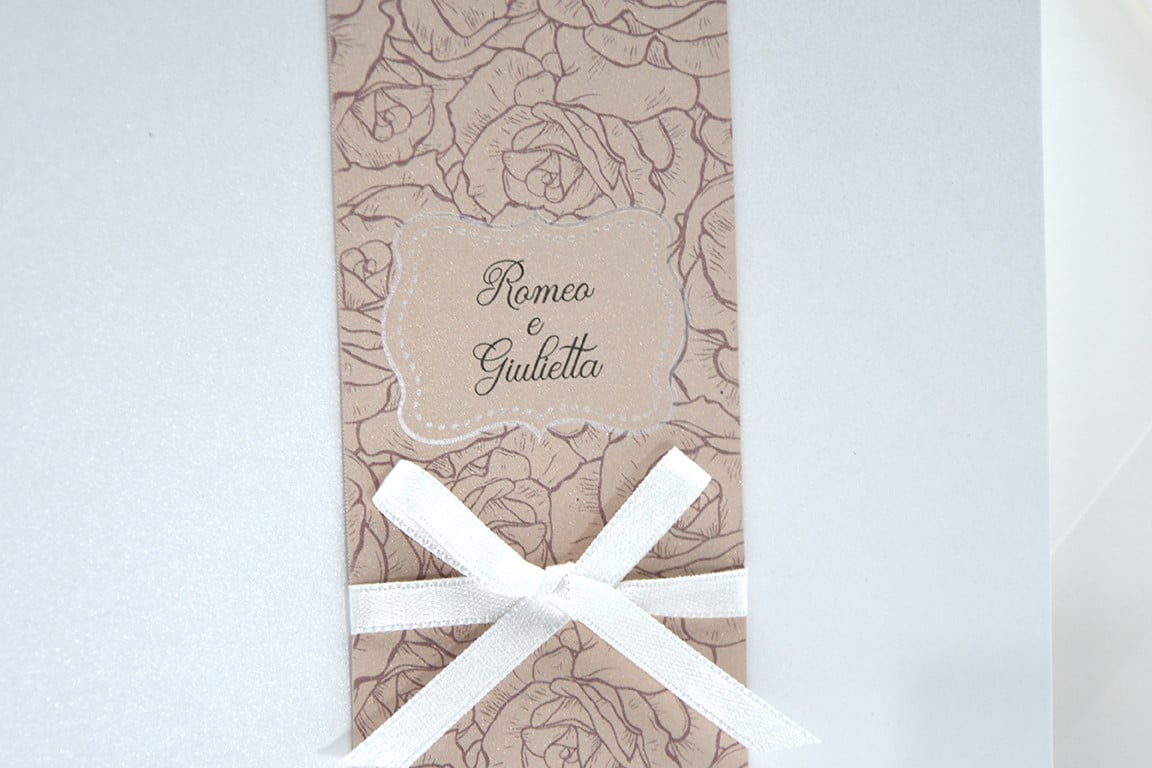 Partecipazione nozze classica bianca e rosa perlata