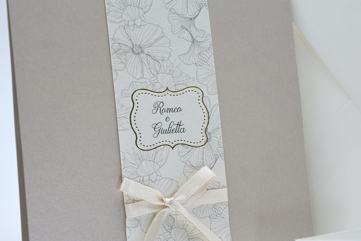 Partecipazione nozze classica nocciola perlato