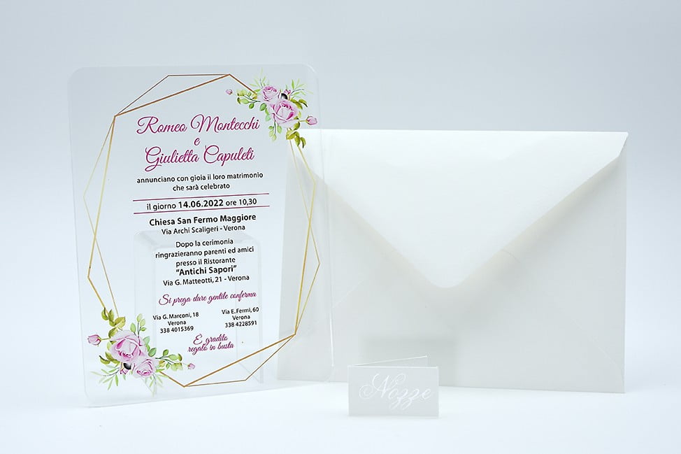 Partecipazione nozze moderna plexiglass trasparente