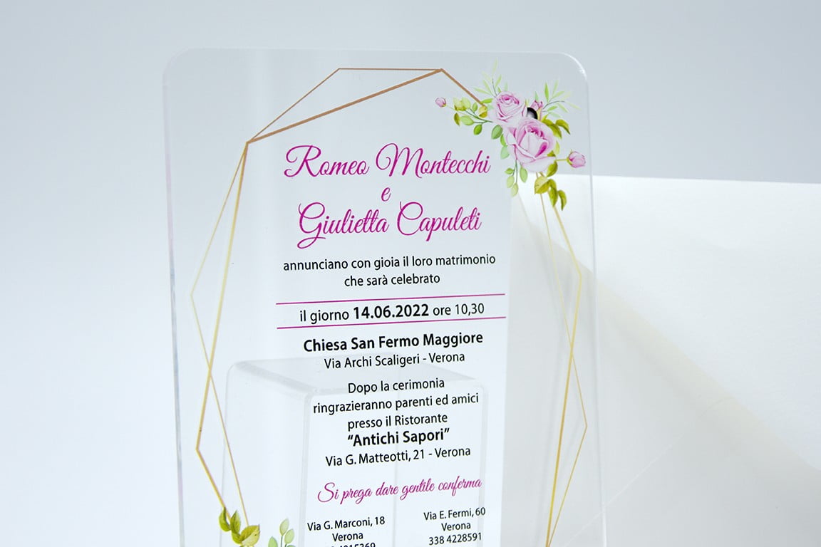Partecipazione nozze moderna plexiglass trasparente