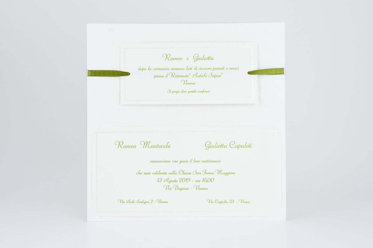 Partecipazione nozze classica nastro verde