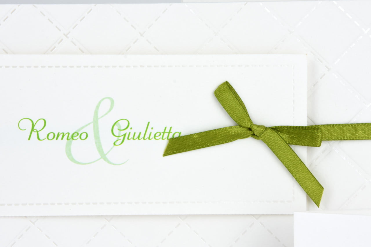 Partecipazione nozze classica nastro verde