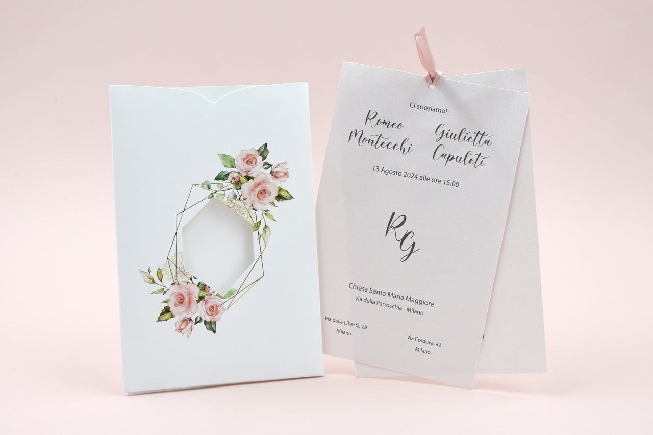 Partecipazione nozze moderna con rose