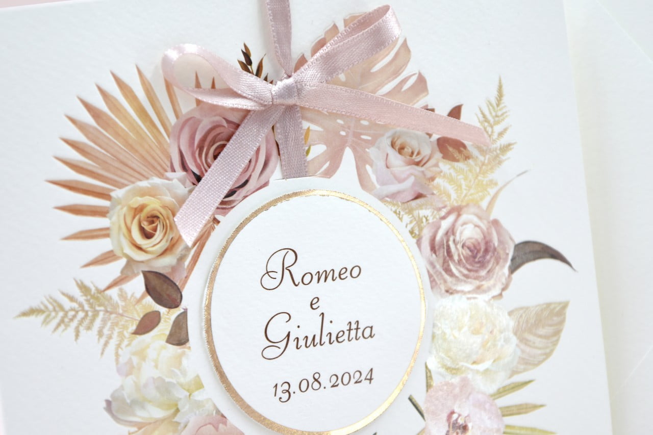 Partecipazione nozze moderna decoro floreale
