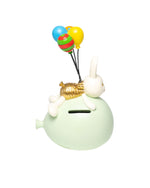 bomboniera coniglio in resina salvadanaio con palloncini