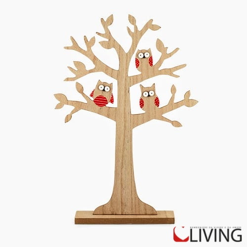 Albero Legno Con 3 Gufi