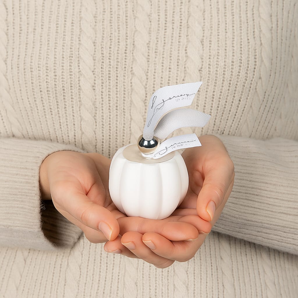 bomboniera candela profumata con vasetto gesso forma zucca