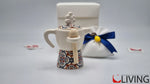 Bomboniera zuccheriera moka in ceramica decoro Ischia