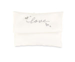 Bustina portaconfetti in raso bianco con ricamo love argento