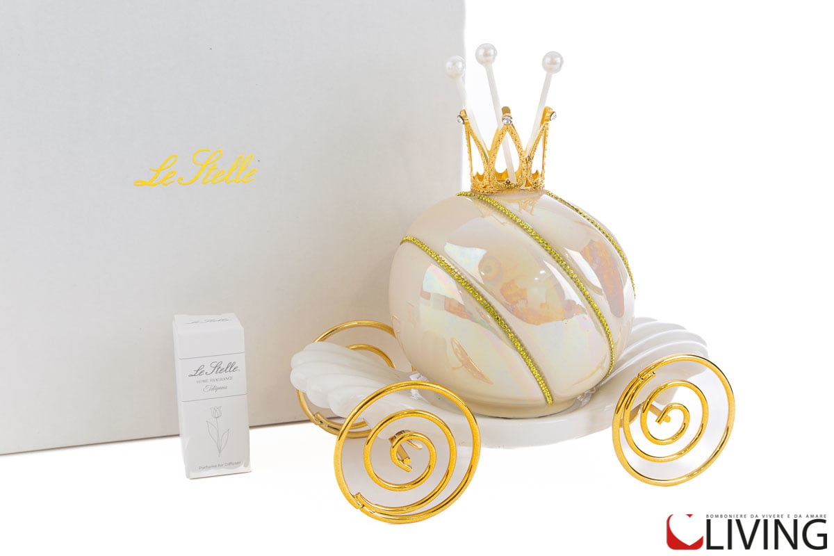 Bomboniera profumatore carrozza oro con corona