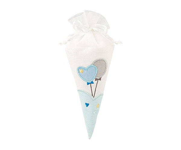 Cono portaconfetti con ricamo palloncini celeste