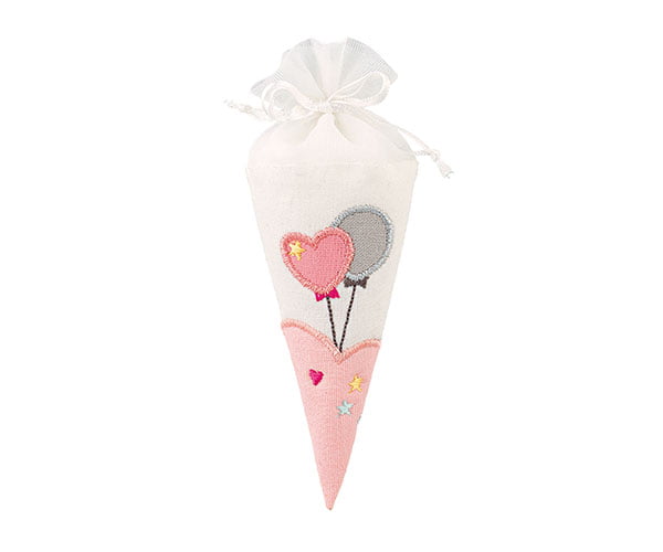 Cono portaconfetti con ricamo palloncini rosa