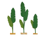Addobbo compleanno set 3 foglie di banano con base in legno