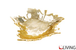 Vassoio foglia porcellana oro