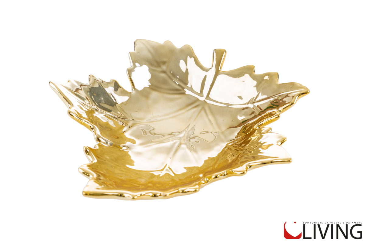 Vassoio foglia porcellana oro
