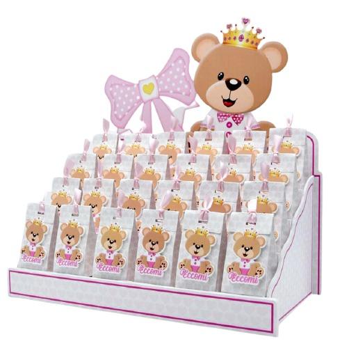 Bomboniera personalizzabile Espositore con 24 Scatoline portaconfetti  magneti orsetto rosa