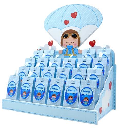 Bomboniera personalizzabile Espositore con 24 Scatoline portaconfetti  magneti bimbo con paracadute