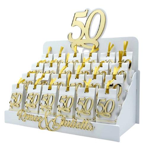 Bomboniera personalizzabile Espositore con 24 Scatoline portaconfetti  magneti 50esimo