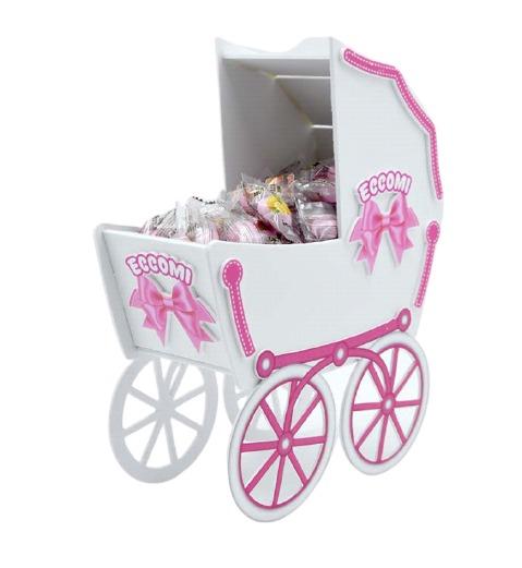 Passeggino portaconfetti fiocco rosa personalizzabile