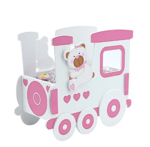 Trenino orsetto rosa  portaconfetti personalizzabile