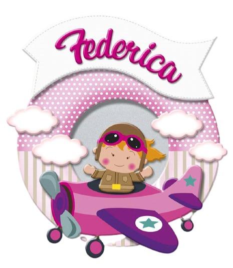 Fiocco nascita bimba su aeroplano rosa con nome personalizzabile