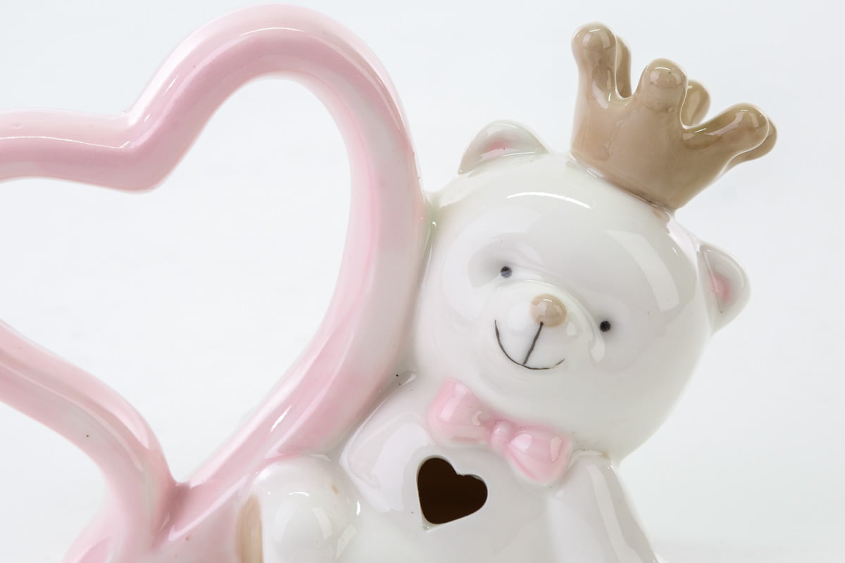 Bomboniera orsetto con cuore in porcellana rosa