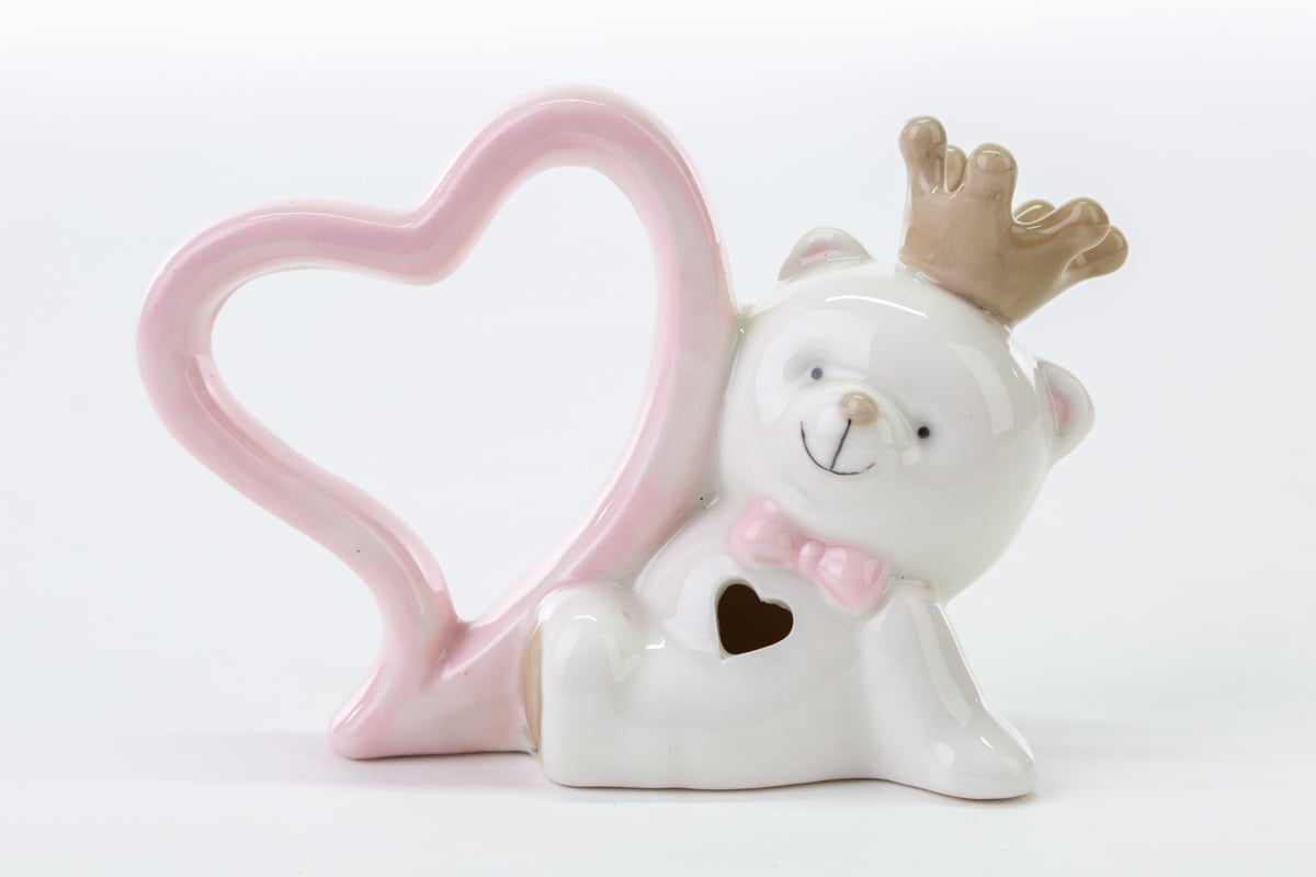 Bomboniera orsetto con cuore in porcellana rosa