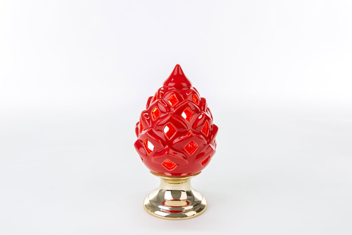 Bomboniera Pigna Con Luce A Led In Porcellana Rossa