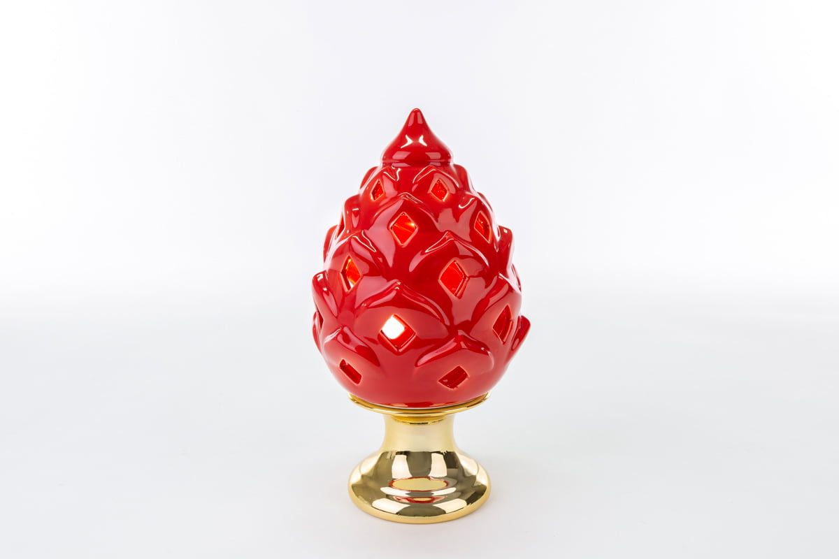 Bomboniera Pigna Con Luce A Led In Porcellana Rossa
