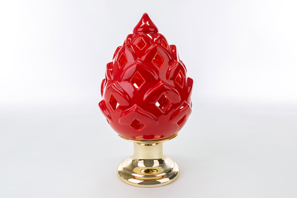 Addobbo Pigna grande con luce a led in porcellana rossa