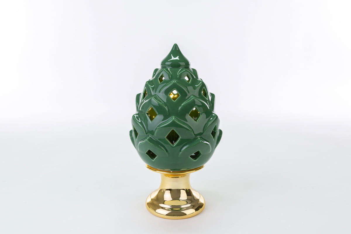 Bomboniera Pigna Con Luce A Led In Porcellana Verde