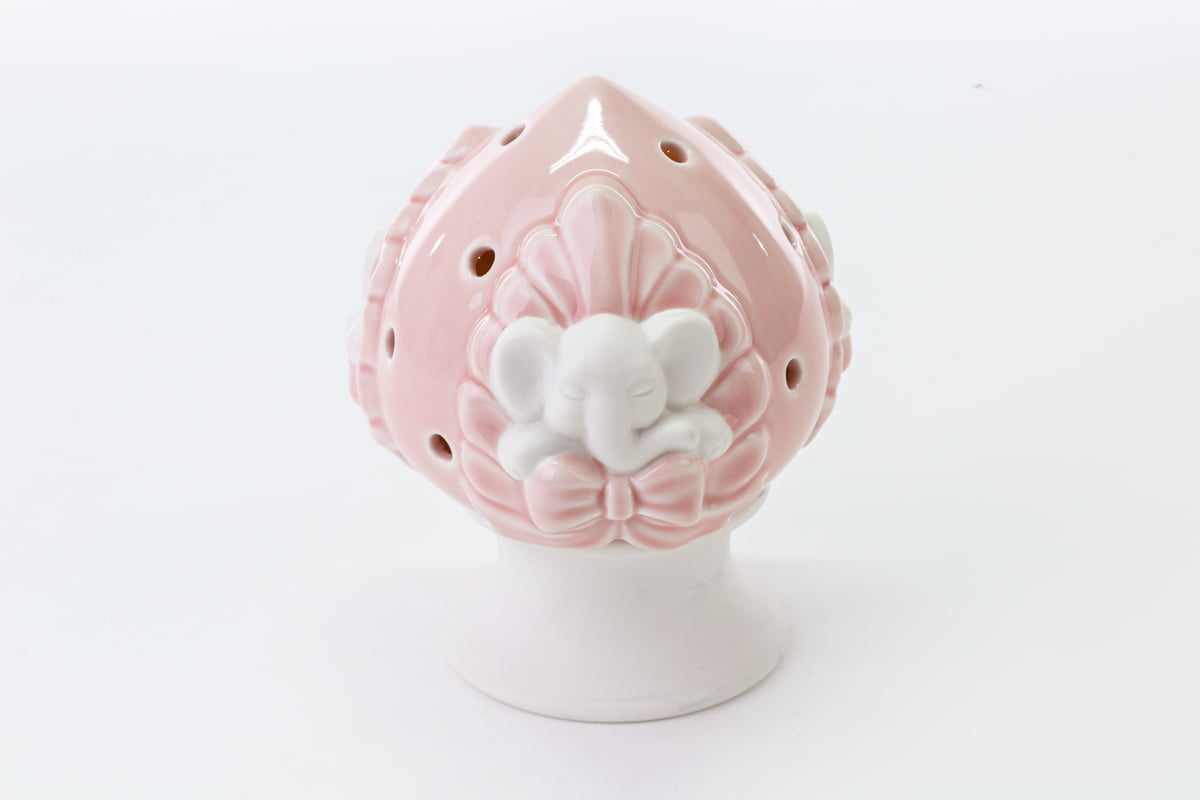 Bomboniera Battesimo pomo porcellana rosa con elefante