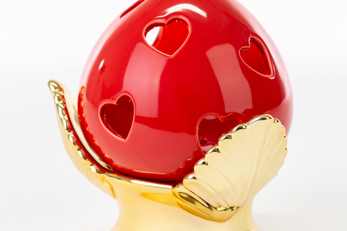 Bomboniera pomo pugliese in porcellana rossa con base oro
