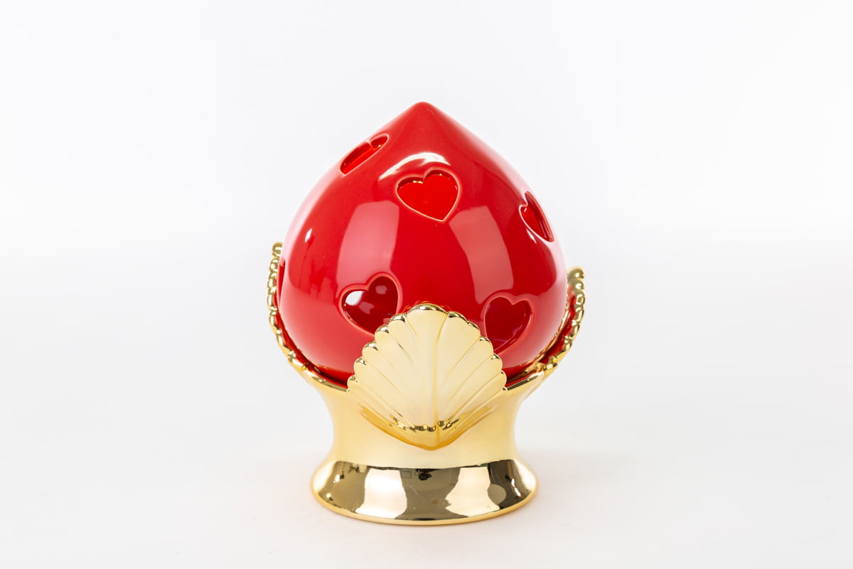 Bomboniera Pomo Pugliese In Porcellana Rossa Con Base Oro