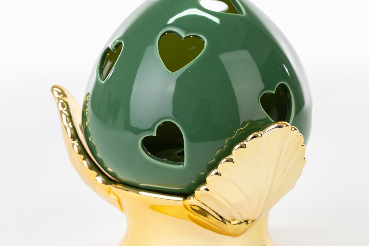 Addobbo Pomo grande con luce a led in porcellana verde