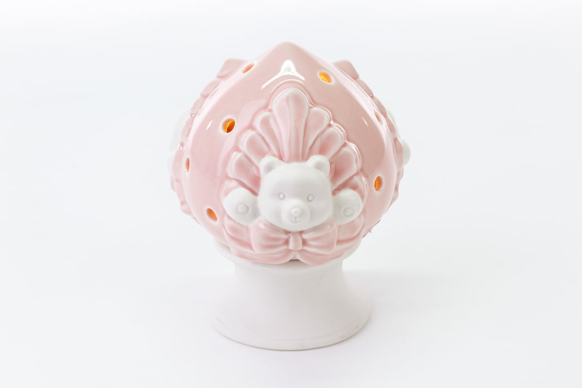Bomboniera Battesimo pomo porcellana rosa con orsetto