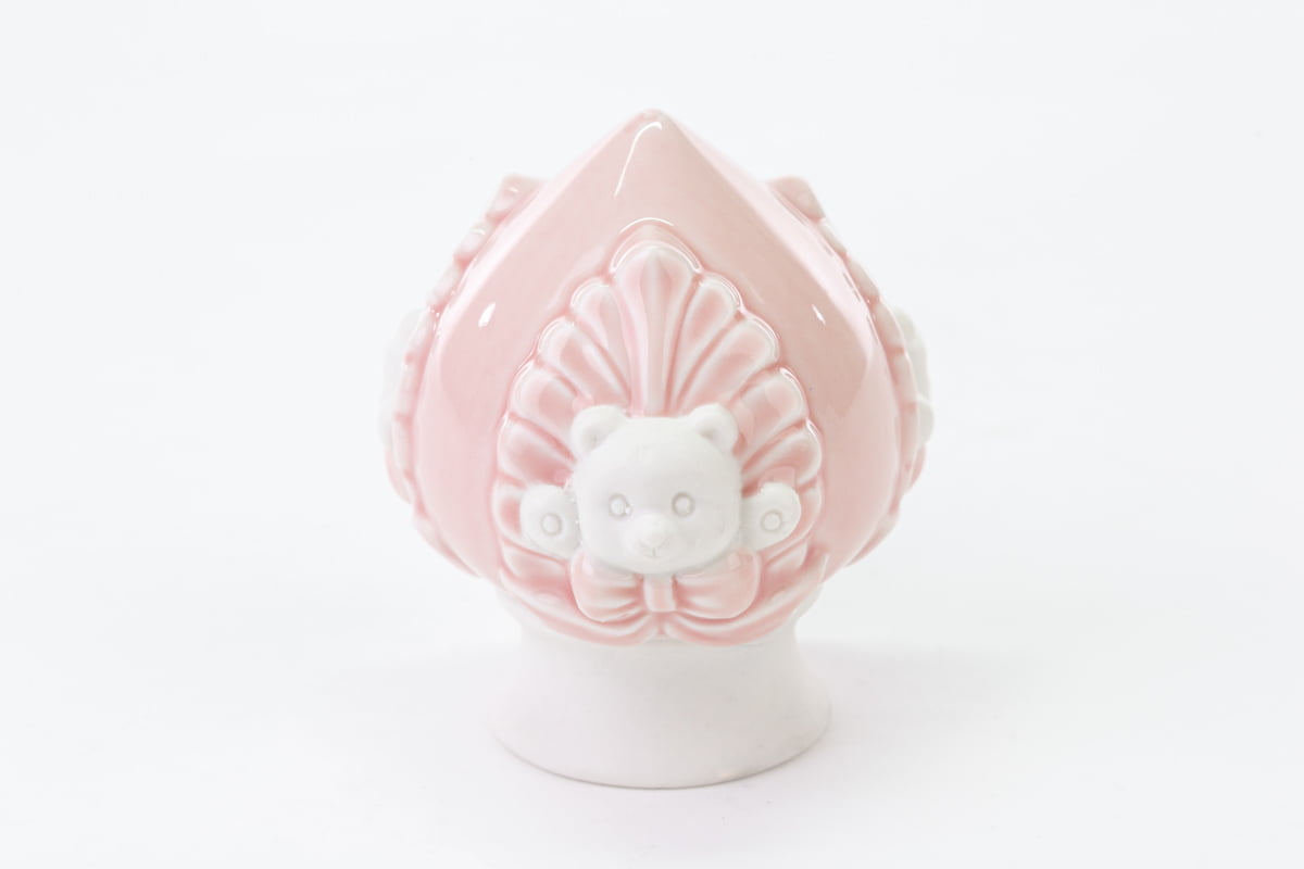 Bomboniera Battesimo pomo porcellana rosa con orsetto