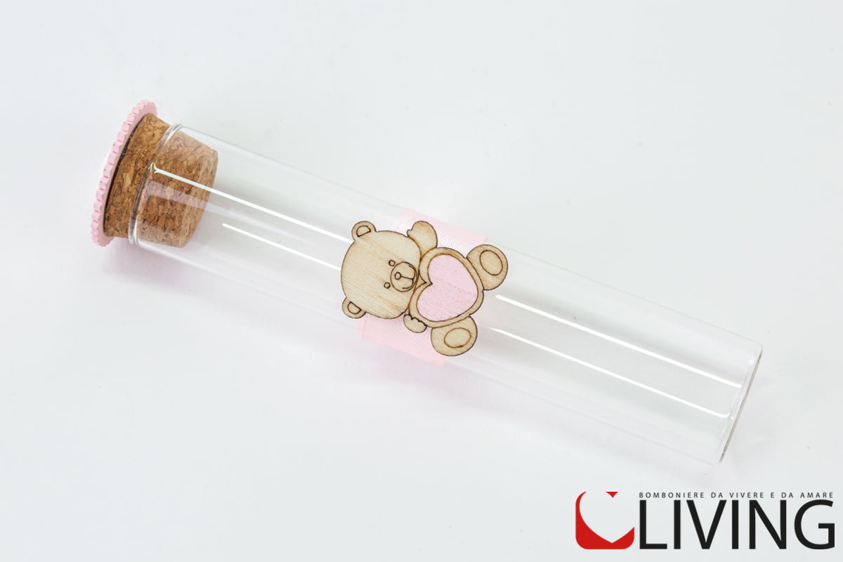 Bomboniera fialetta in vetro con orsetto rosa