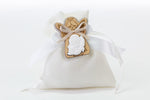 Sacchetto in cotone bianco con applicazione calice comunione in legno