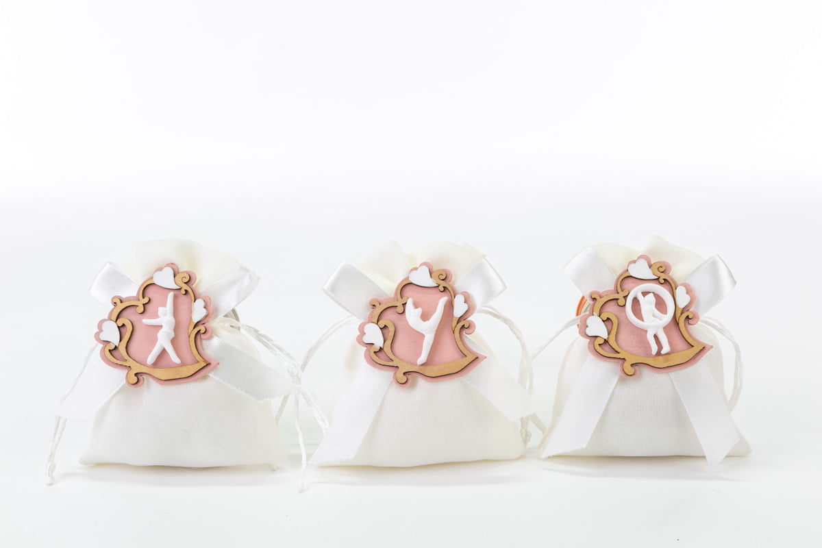 Sacchetto in cotone bianco con applicazione ballerina