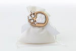 Sacchetto in cotone bianco con applicazione sacra famiglia in legno