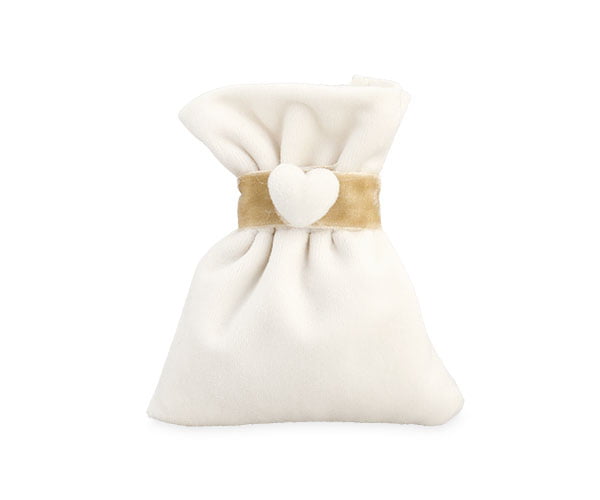 Sacchetto Portaconfetti In Velluto Bianco Con Cuore