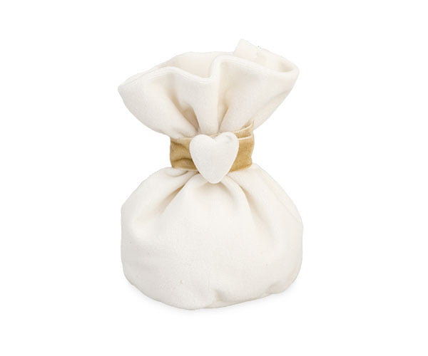 Sacchetto portaconfetti in velluto bianco con cuore