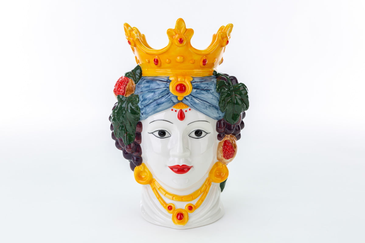 Vaso testa di moro donna in porcellana colorata