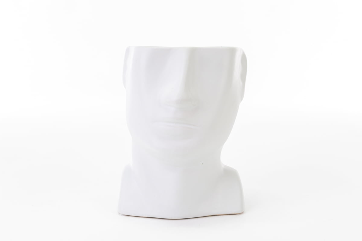 Vaso testa di uomo in porcellana bianca